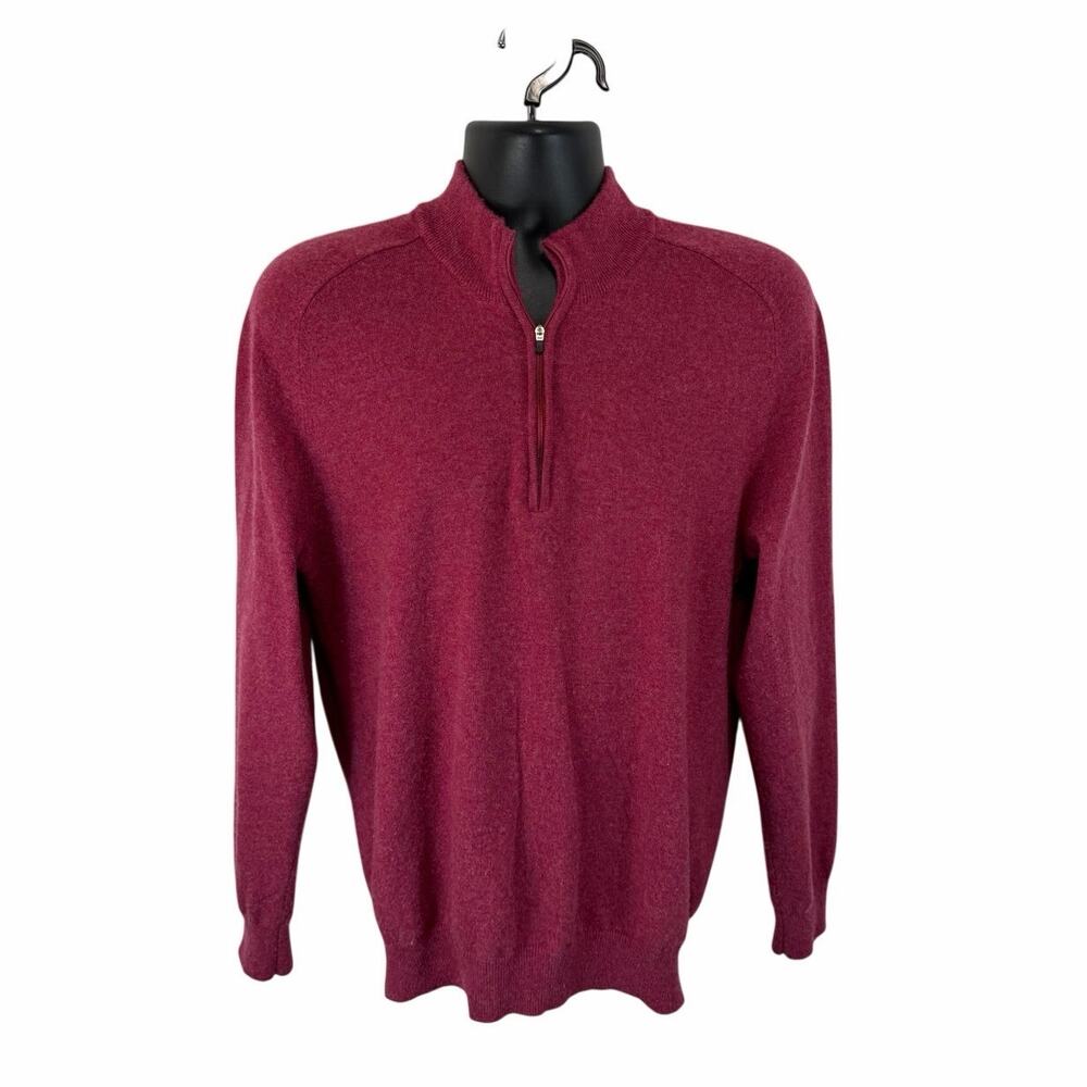 Dunning Merino Wool Cashmere Knit Sweater Red Size Large Pullover 1/4 Zip